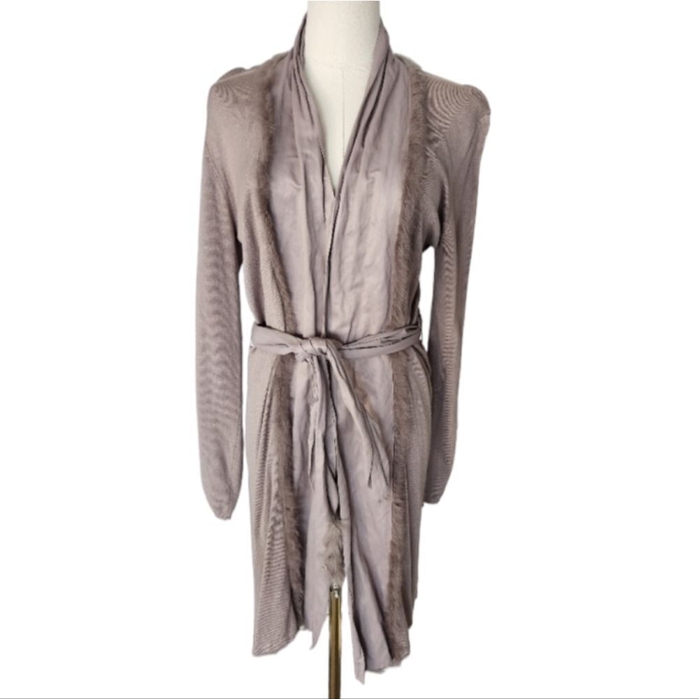 Kapalua long Cardigan with rabbit fur trim - Size 8/10